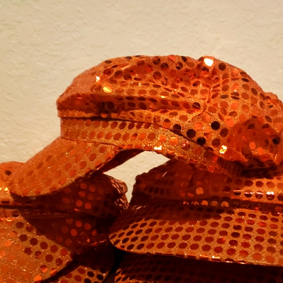 Trendy Orange Sequenced Caps Vintage Style 8 Panel Newsboy Caps for Women - Picture 3 of 5